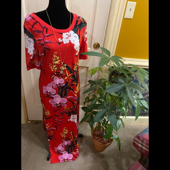 G.I.L.I. Dresses & Skirts - G.I.L.I. Petite , red Tropical Maxi Dress, Med. P